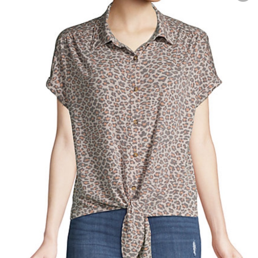 C & C California Leopard Front Tie Shirt